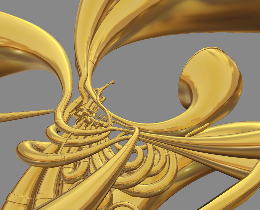 the french horn is projected into the fourth dimension, rotated, and projected back again!